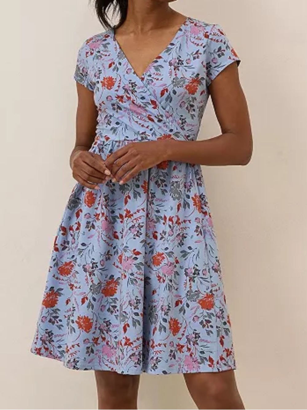 Pact Fit & Flare Crossover Dress in Blue Floral Size M Organic Cotton